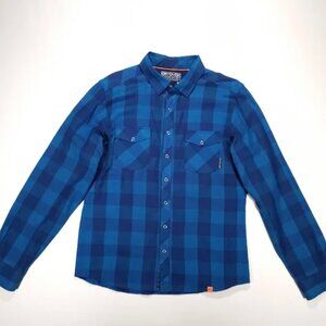 Ortovox XL Stretch Back Shirt Wool Blend Men's Blue Plaid Long Sleeve Top